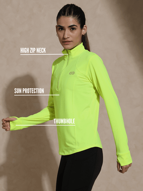 Women's Ath Runner Zip Neck Safety Yellow