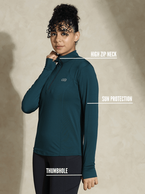 Women's Ath Runner Zip Neck Teal