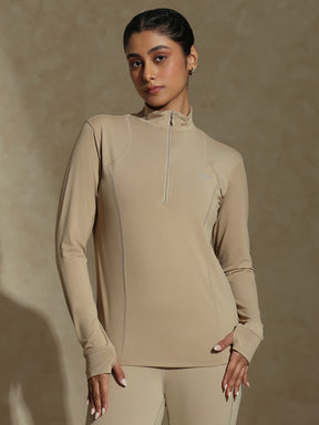 Shop-Women's Ath Runner Zip Neck Almond Beige