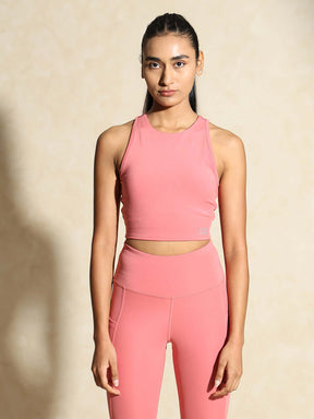 Shop-Peony Pink Keyhole Back Crop Top with Clasp & Aura Leggings