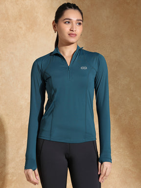 Shop-Women's Ath Runner Zip Neck Deep Teal