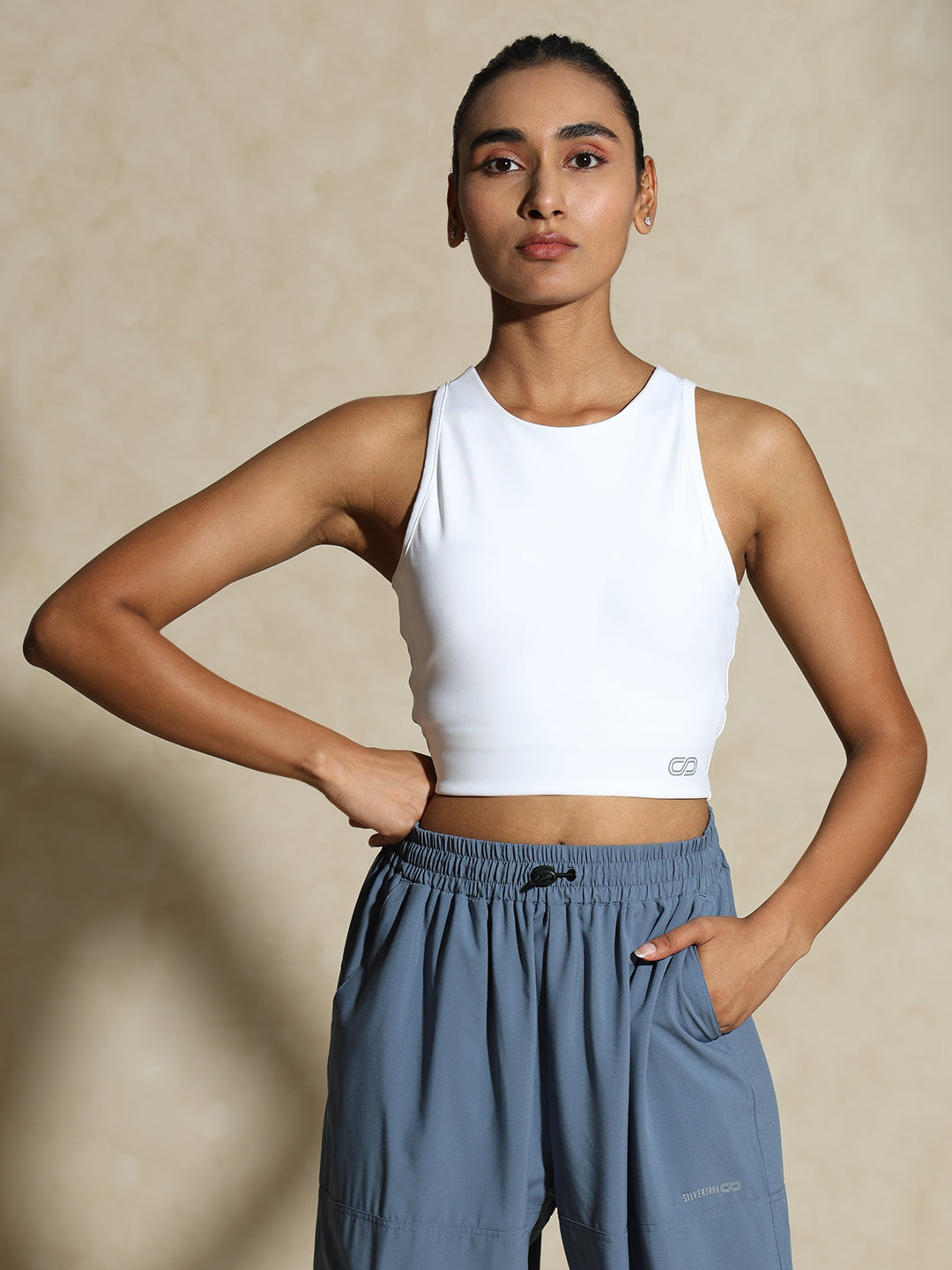 Keyhole Back Crop Top with Clasp White
