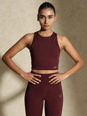 Plum Keyhole Back Crop Top with Clasp & 7/8 Leggings