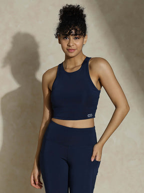 Shop-Navy Keyhole Back Crop Top with Clasp & Aura Leggings