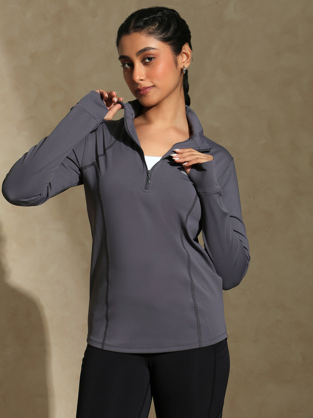 Shop-Women's Ath Runner Zip Neck Slate Grey