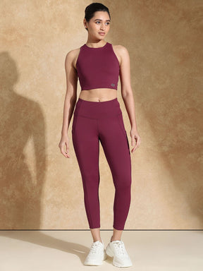 Keyhole Back Sports bra with Clasp & Luna Sculpt Leggings Berry Kiss