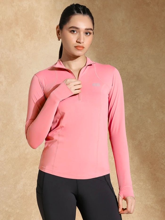 Women's Ath Runner Zip Neck Coral Pink