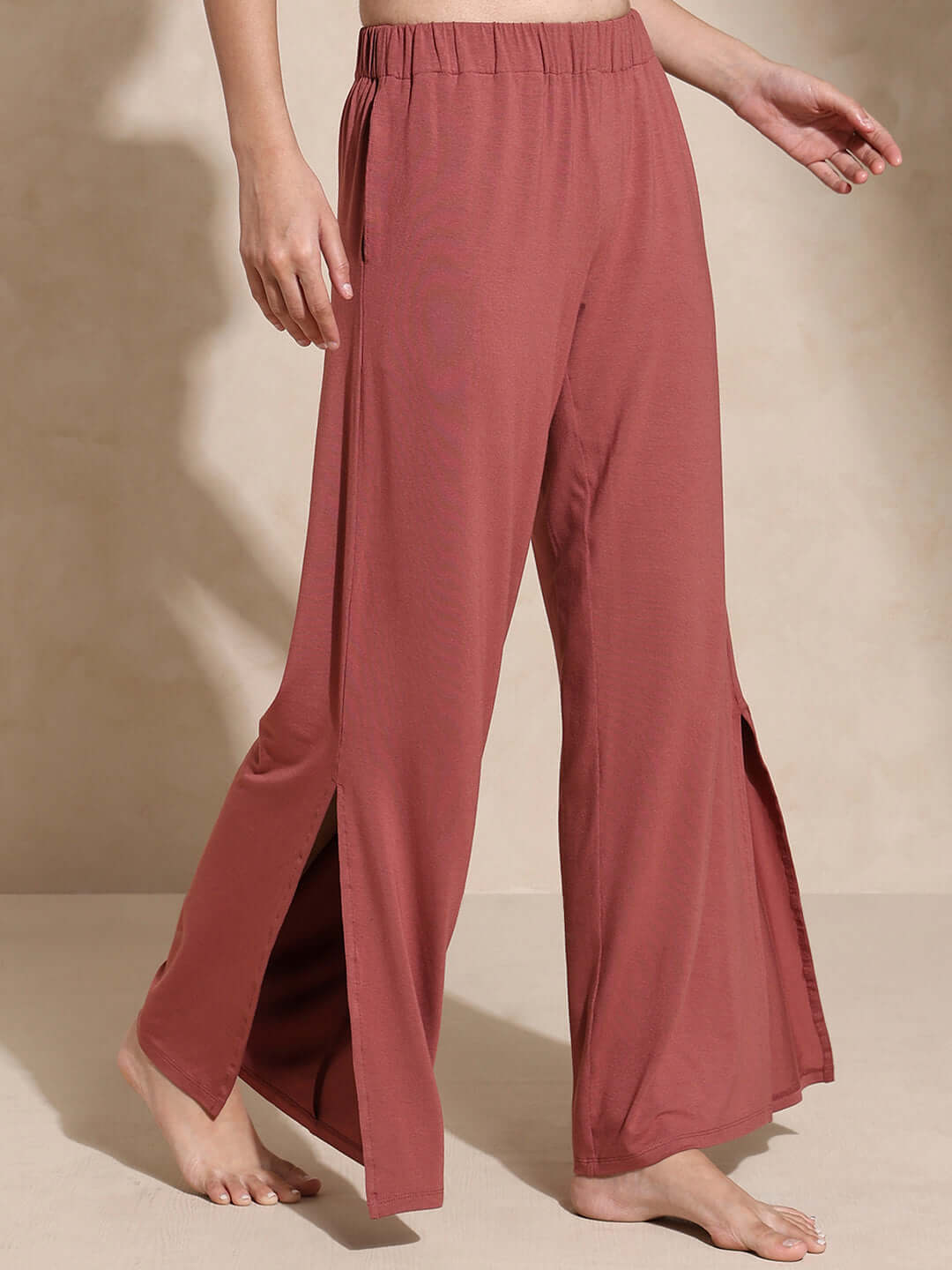 Zen Tee & Lounge Pants with Slit Marsala