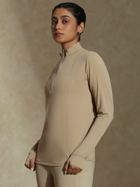 Shop-Women's Ath Runner Zip Neck Almond Beige
