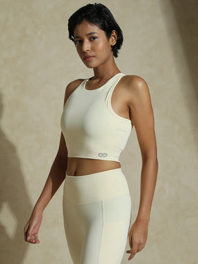 Keyhole Back Crop Top with Clasp Ecru