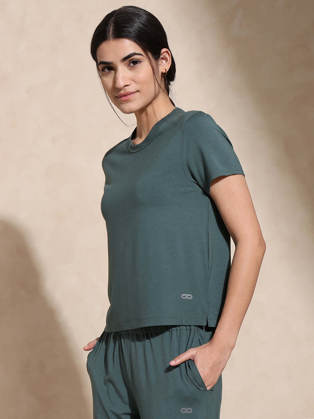 Zen Tee & Lounge Pants with Slit Pine Green