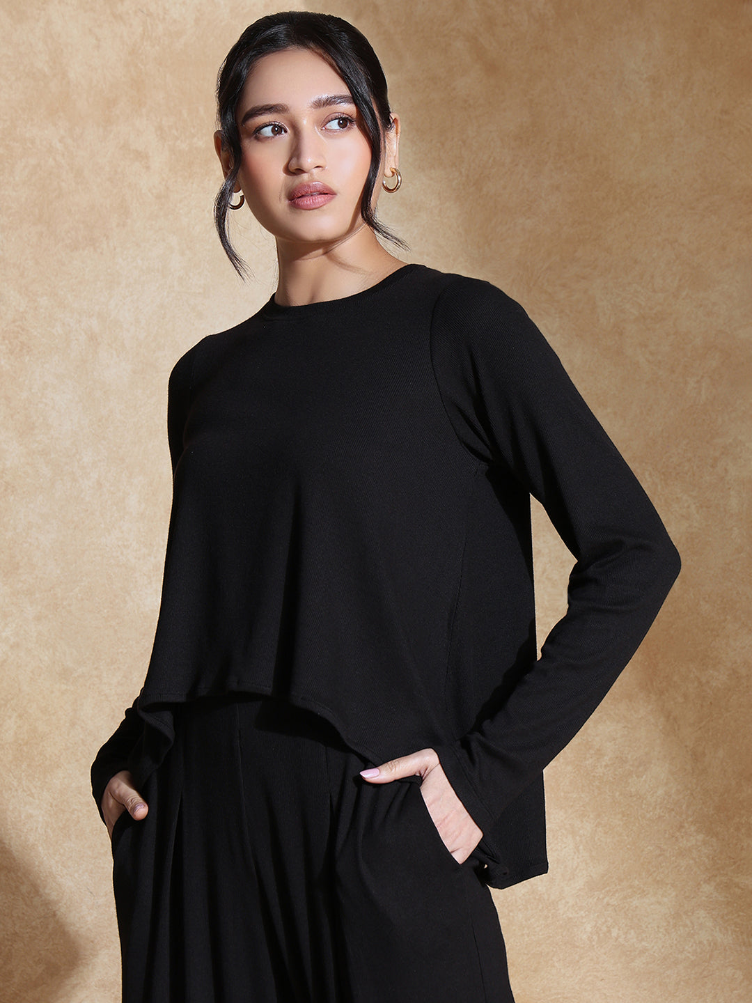 TraqSoft Rib Long Sleeve Tee Black
