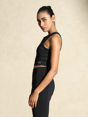 Black Keyhole Back Crop Top with Clasp & 7/8 Leggings