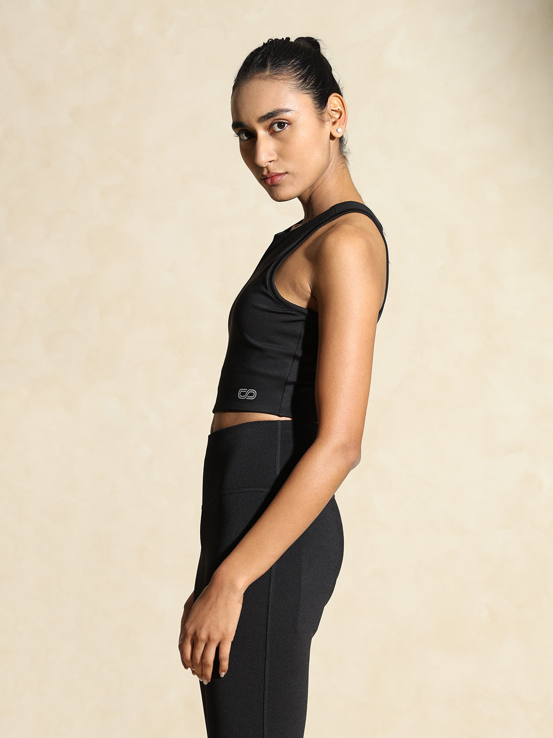 Keyhole Back Crop Top with Clasp Black