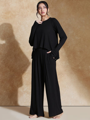TraqSoft Rib Long Sleeve Tee & Pleated Pants Black
