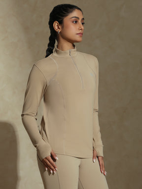 Shop-Women's Ath Runner Zip Neck Almond Beige