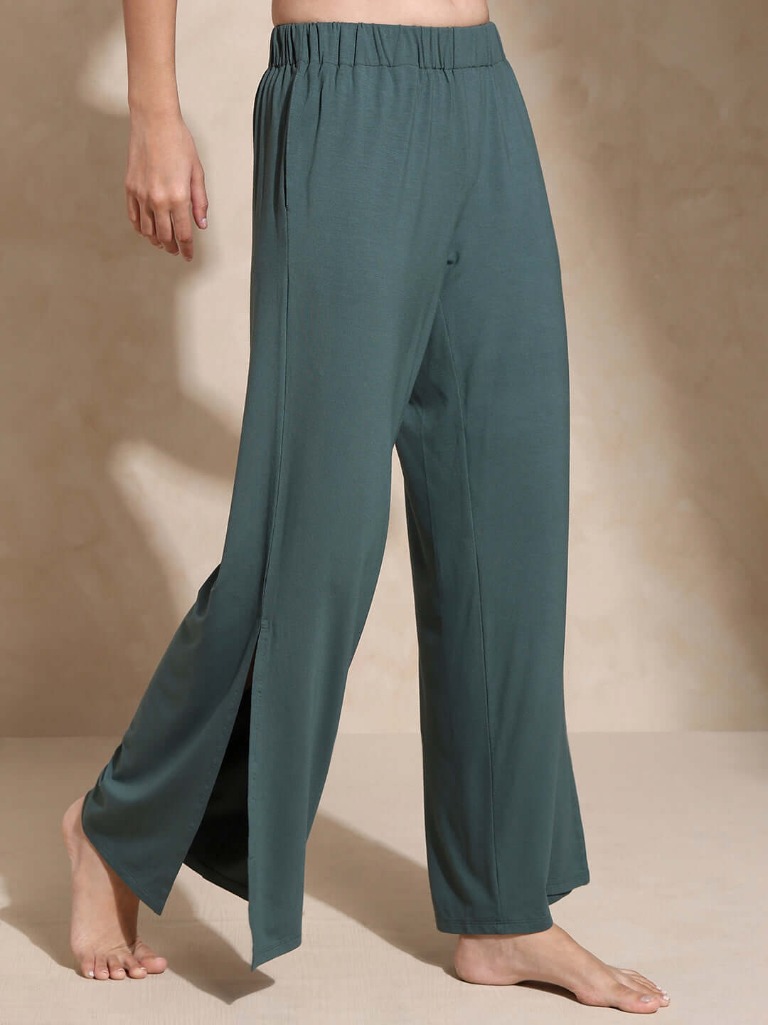 Zen Tee & Lounge Pants with Slit Pine Green