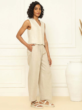 Beige Linen Waistcoat & Trousers