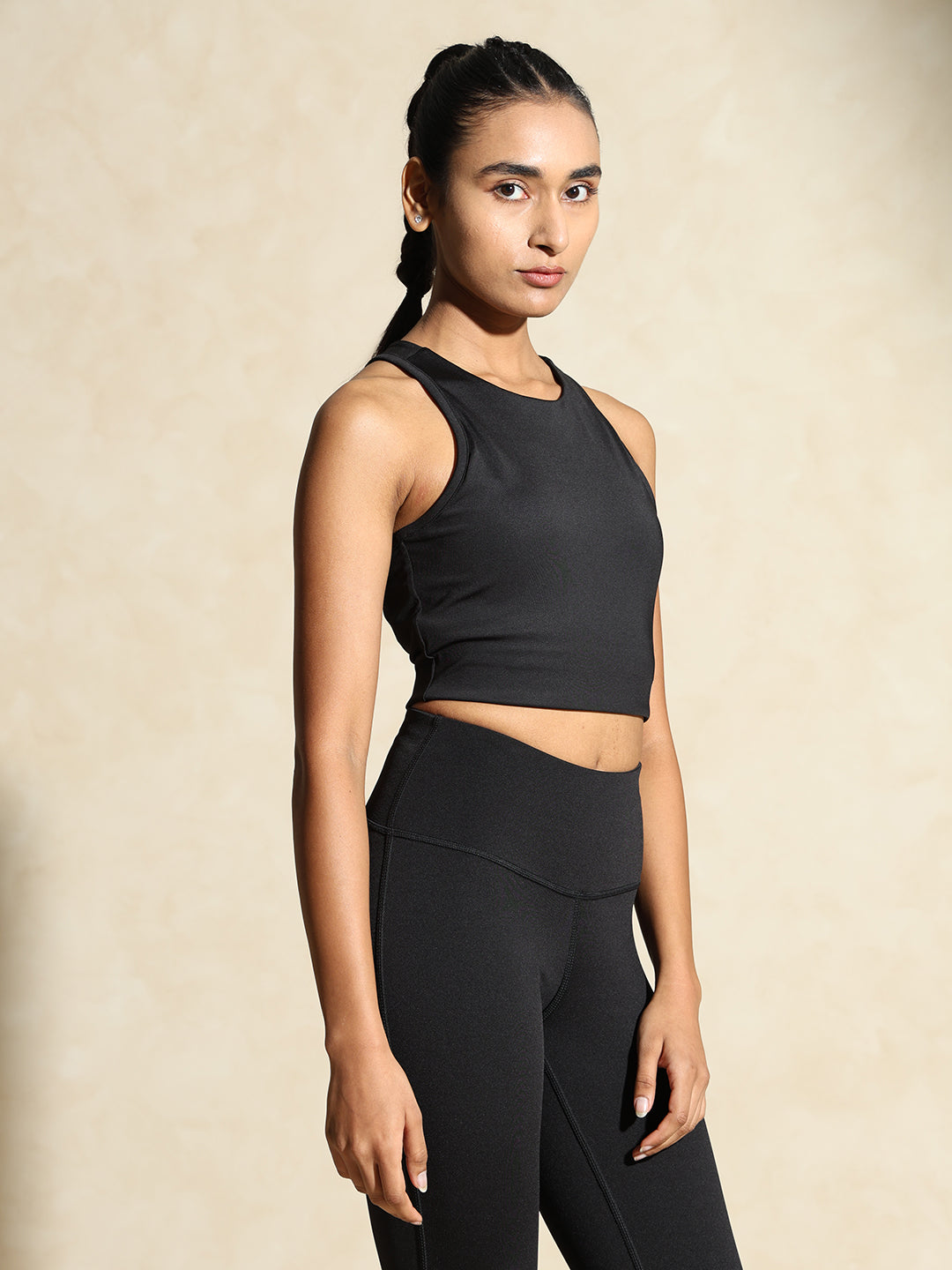 Black Keyhole Back Crop Top with Clasp & 7/8 Leggings