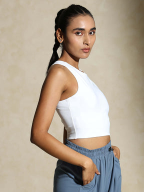 Keyhole Back Crop Top with Clasp White