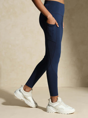 Navy Keyhole Back Crop Top with Clasp & Aura Leggings