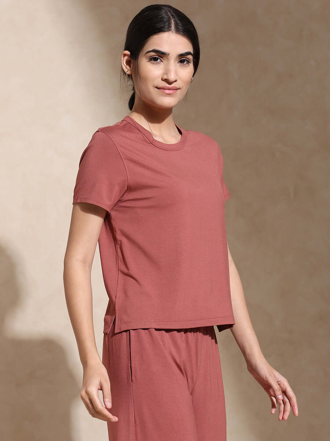 Zen Tee & Lounge Pants with Slit Marsala