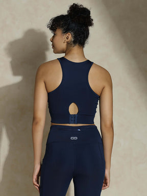Shop-Navy Keyhole Back Crop Top with Clasp & Aura Leggings