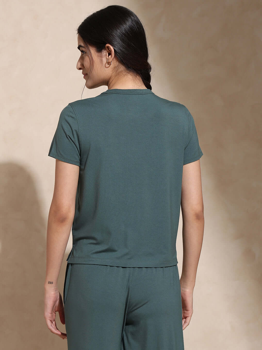 Zen Tee & Lounge Pants with Slit Pine Green