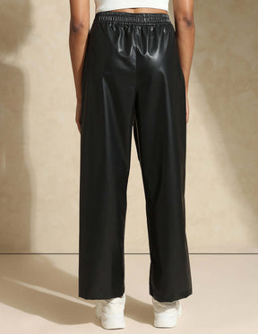 Leather Straight Fit Trousers Black