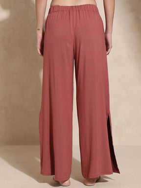 Serene Yoga Pants with Slit Marsala