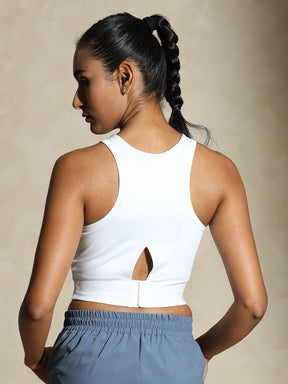Keyhole Back Crop Top with Clasp White