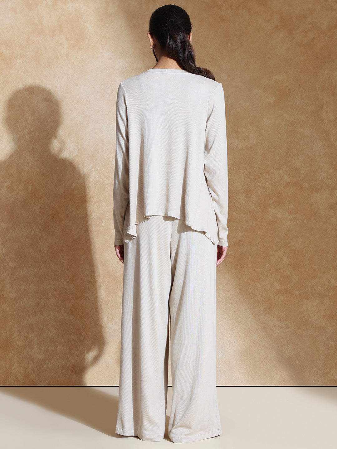 TraqSoft Rib Long Sleeve Tee & Pleated Pants Oat