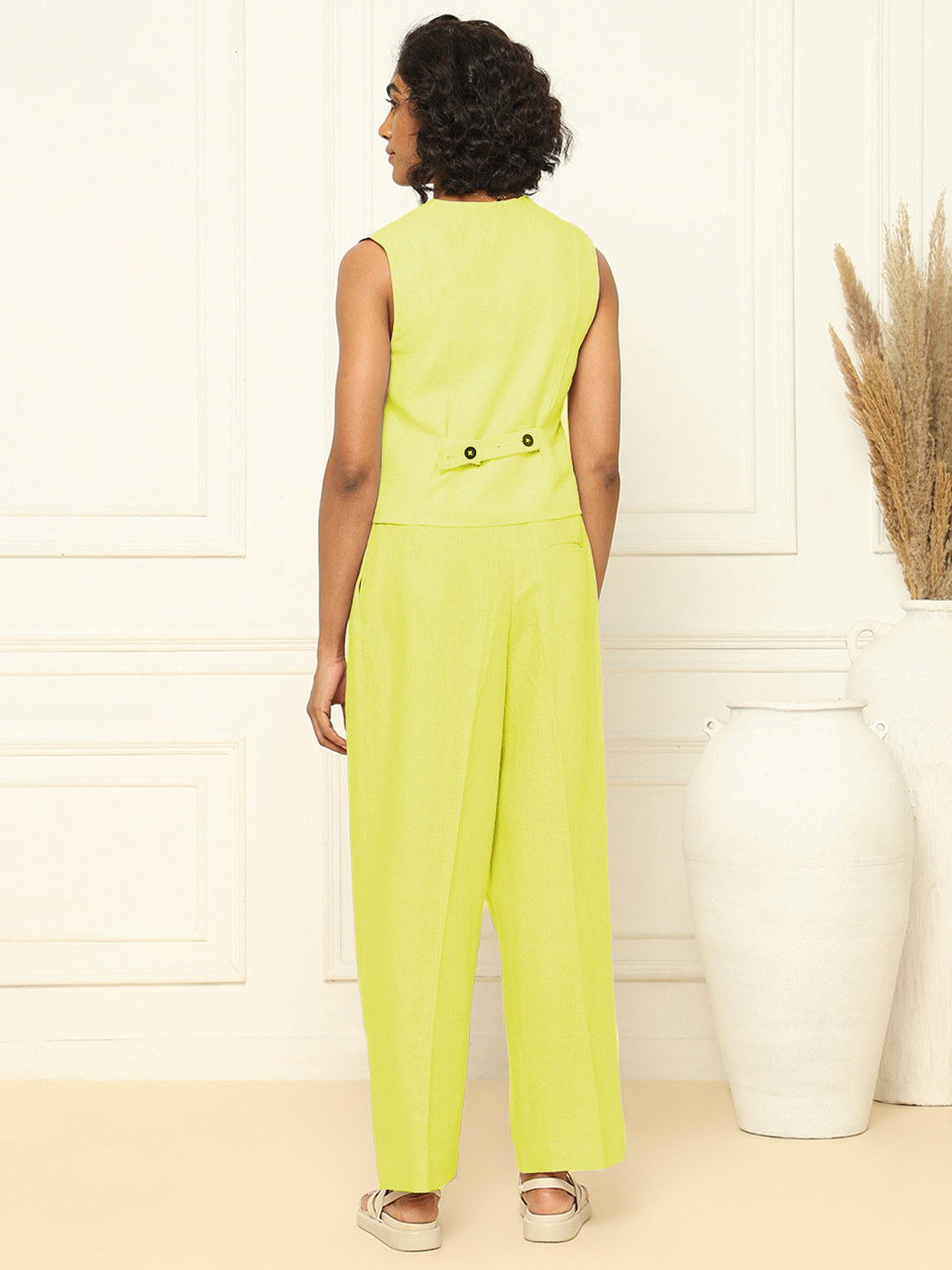 Lime Linen Waistcoat & Trousers