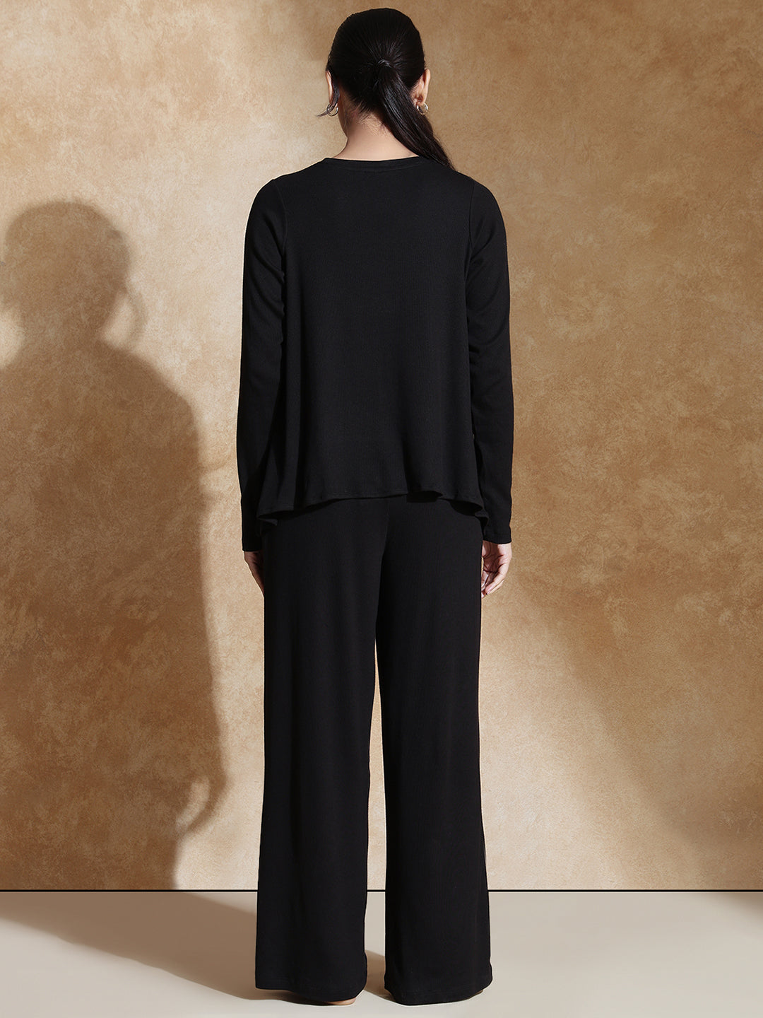 TraqSoft Rib Long Sleeve Tee & Pleated Pants Black