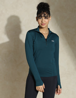 Shop-Women's Ath Runner Zip Neck Deep Teal