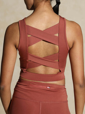 Padded Cross Back Crop Top Marsala