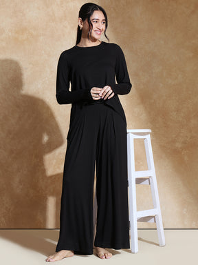 TraqSoft Rib Long Sleeve Tee & Pleated Pants Black