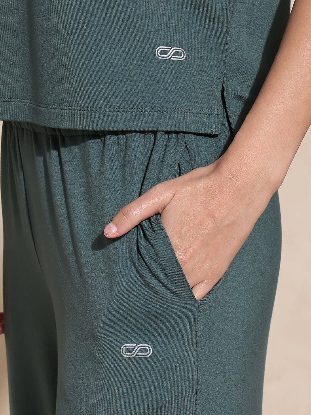 Zen Tee & Lounge Pants with Slit Pine Green