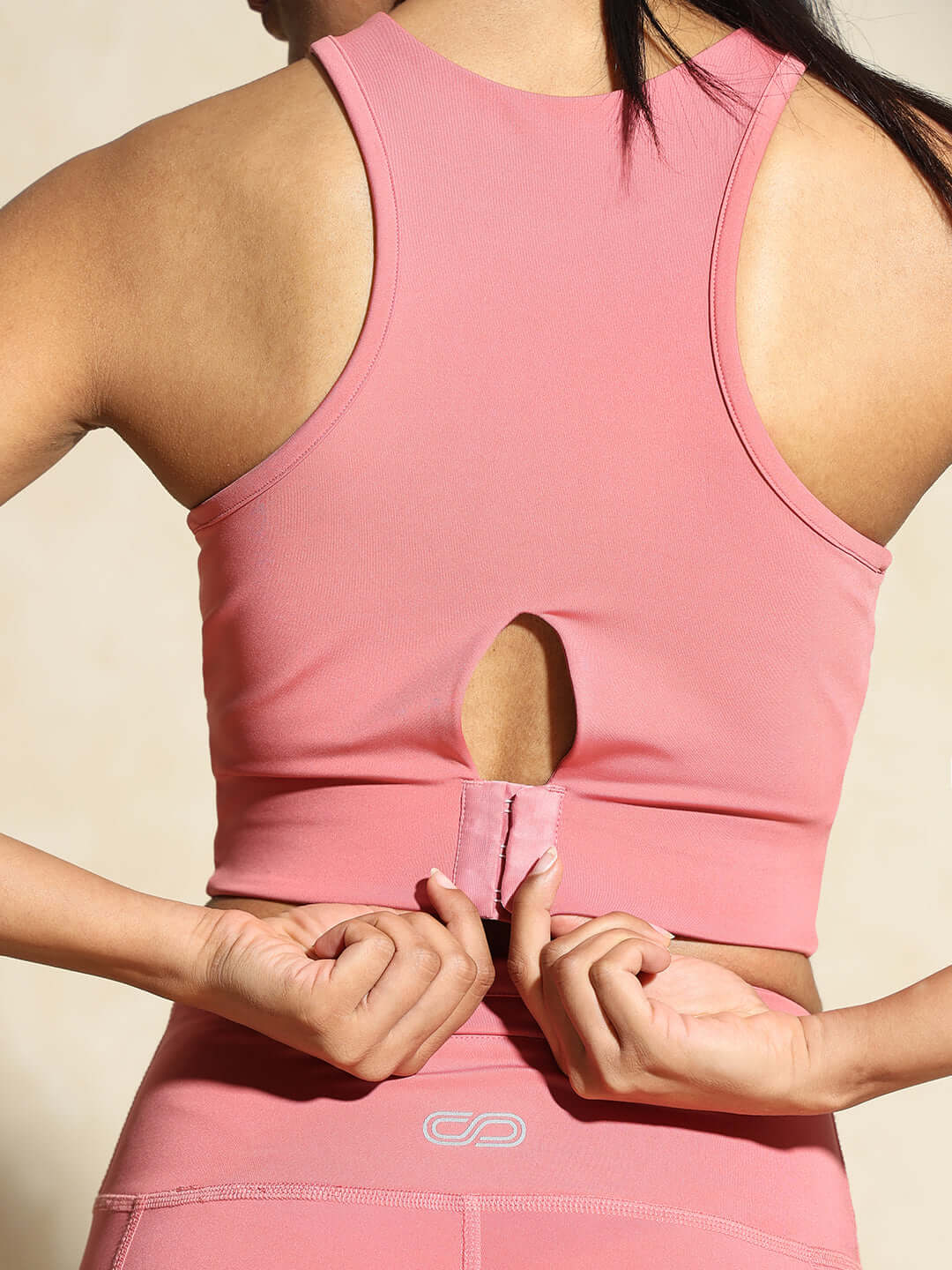 Shop-Peony Pink Keyhole Back Crop Top with Clasp & Aura Leggings