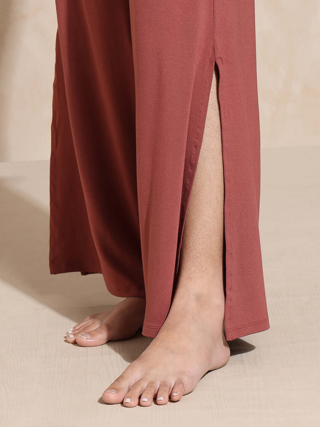 Zen Tee & Lounge Pants with Slit Marsala