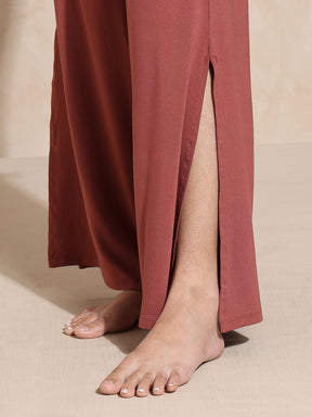 Zen Tee & Lounge Pants with Slit Marsala