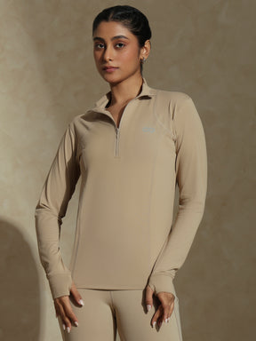 Shop-Women's Ath Runner Zip Neck Almond Beige