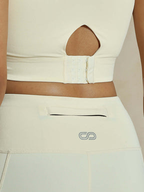 Keyhole Back Crop Top with Clasp Ecru