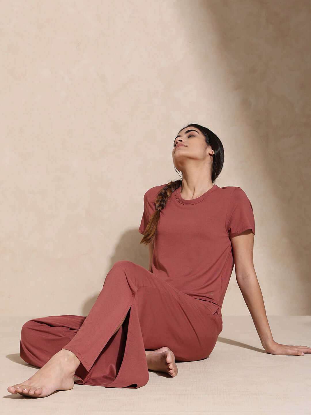 Zen Tee & Lounge Pants with Slit Marsala