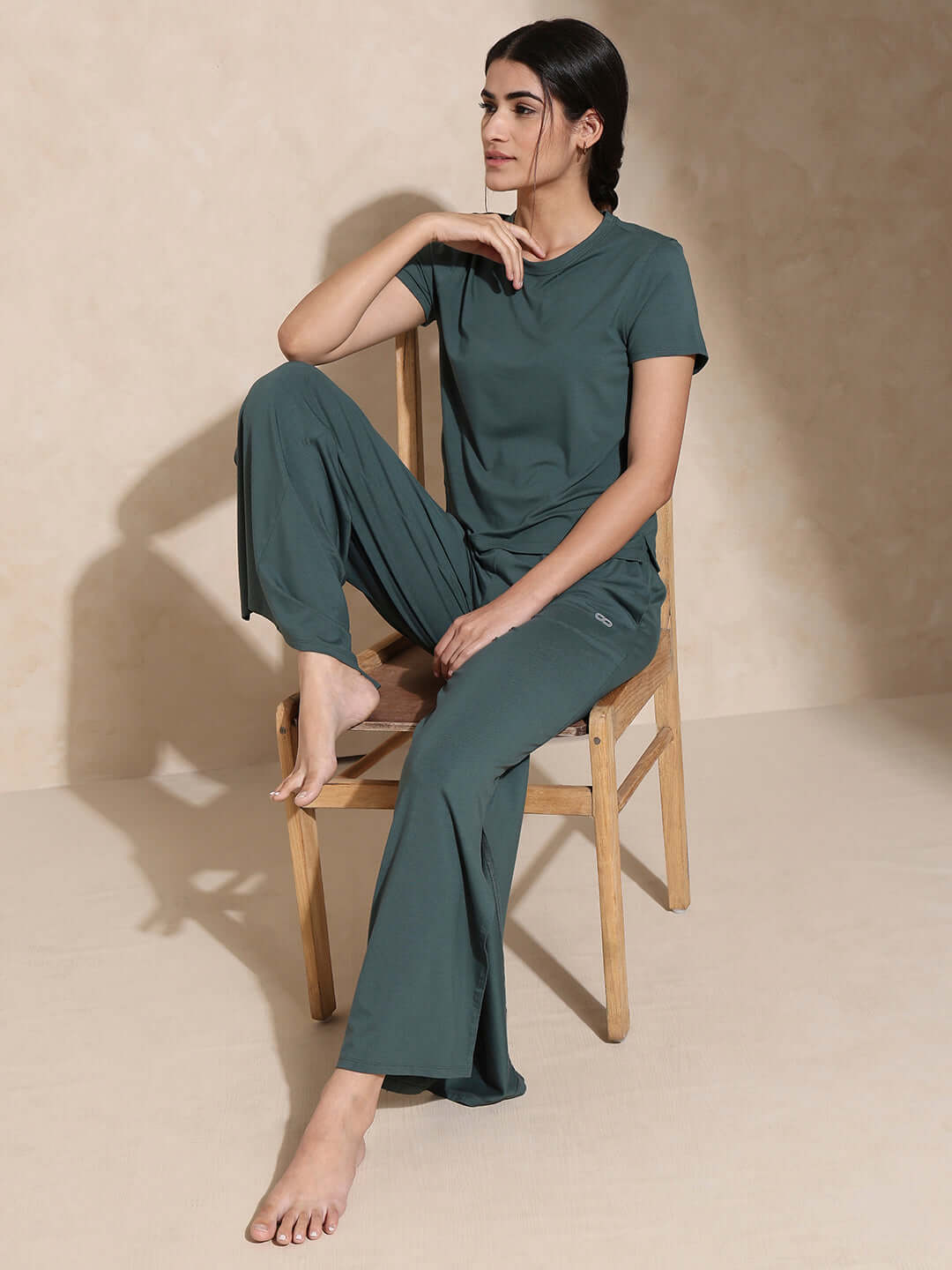 Zen Tee & Lounge Pants with Slit Pine Green