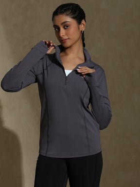 Shop-Women's Ath Runner Zip Neck Slate Grey