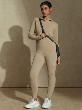 Shop-Women's Ath Runner Zip Neck Almond Beige