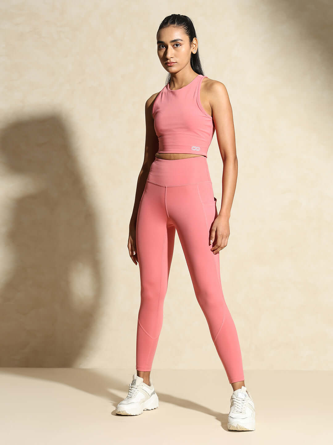 Shop-Peony Pink Keyhole Back Crop Top with Clasp & Aura Leggings