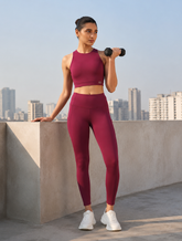 Shop-Keyhole Back Sports bra with Clasp & Luna Sculpt Leggings Berry Kiss