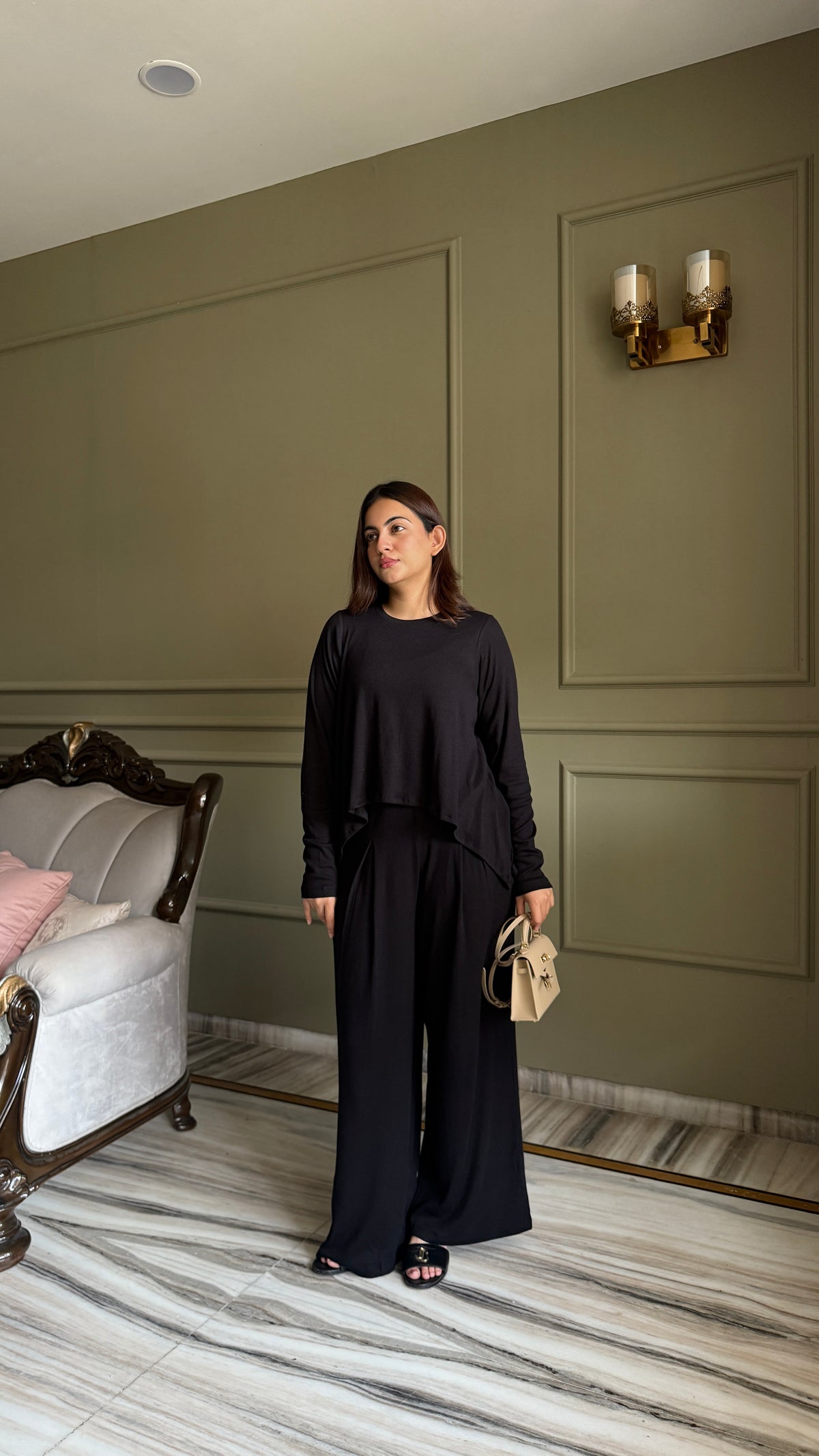 TraqSoft Rib Long Sleeve Tee & Pleated Pants Black